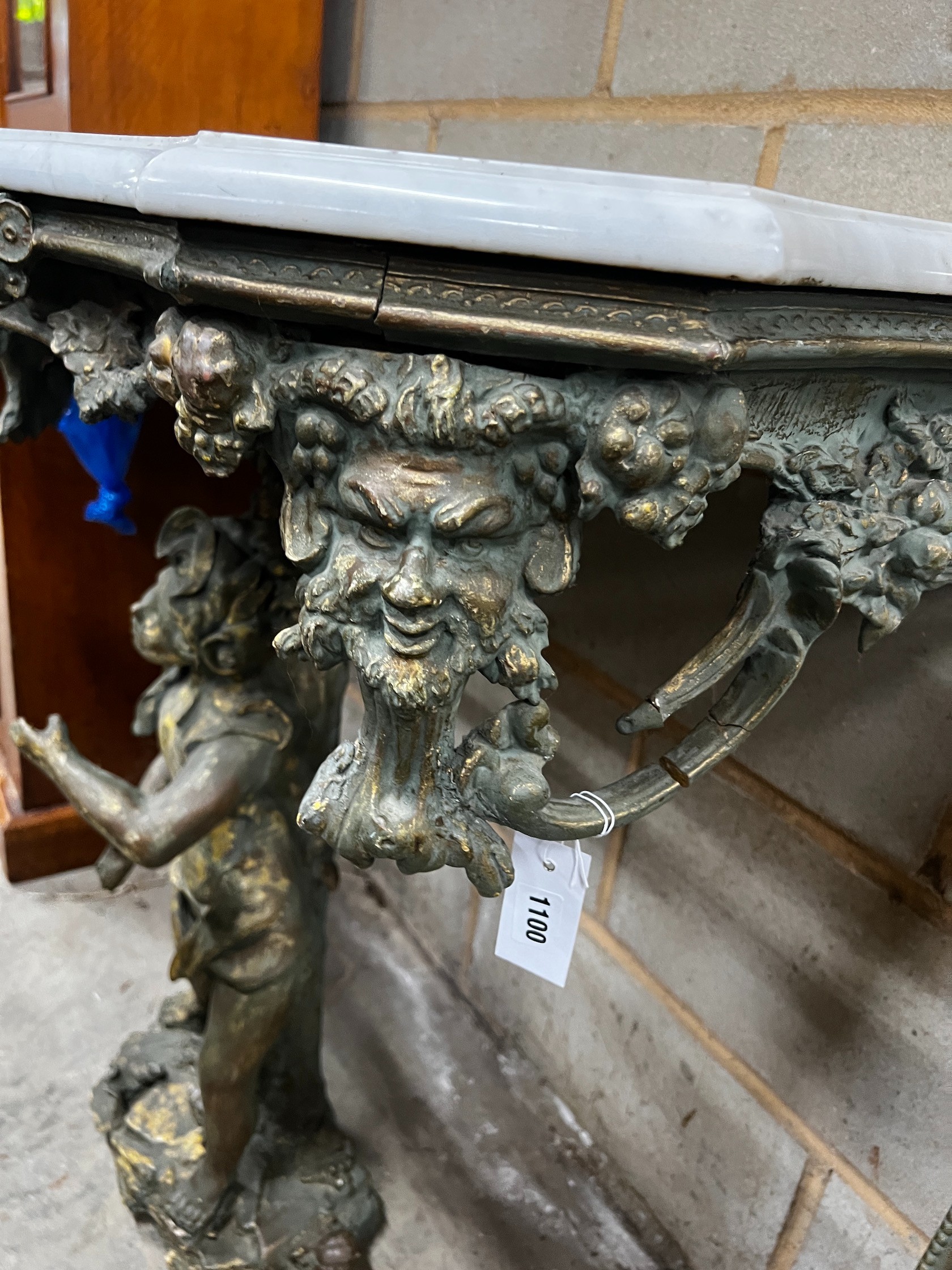 A 19th century French marble topped giltwood and gesso console table, width 92cm depth 53cm height 84cm, with associated mirror